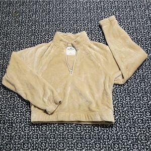 Hollister Tan Furry Quarter Zip Crop Sweater